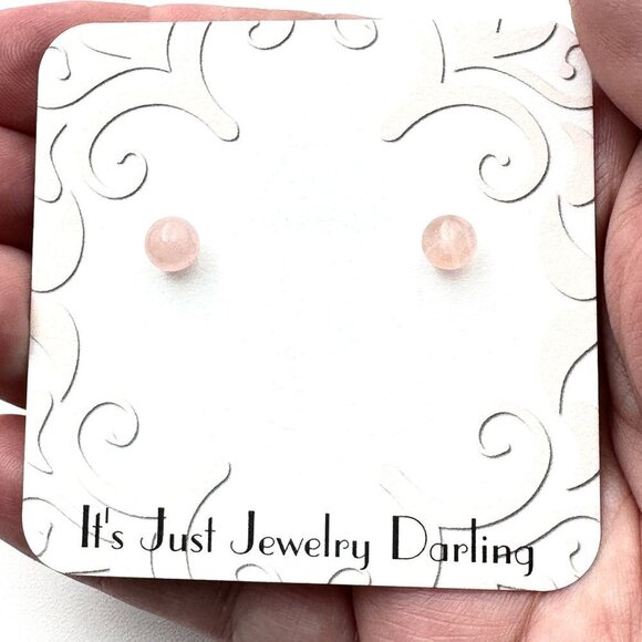 14K Yellow Gold Womens Earrings Pierced Pink Rose Quartz Stud Gift for Her - Picture 1 of 3